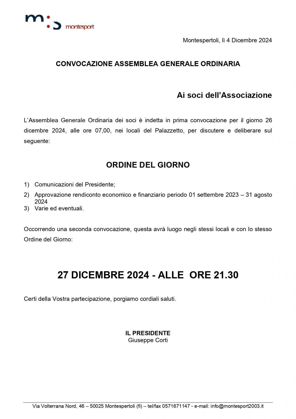 CONVOCAZIONE ASSEMBLEA ORDINARIA DEI SOCI